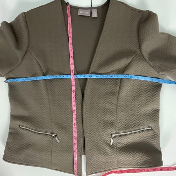 Chico’s Jacket Open Blazer Size 3 XL Chevron Taupe Neutral Classic Spring - Picture 9 of 12